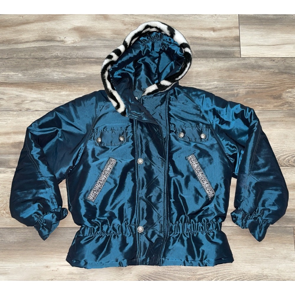 Vintage Expressions Contemporary Apparel Girls 14 Winter Jacket Teal‎ Zebra